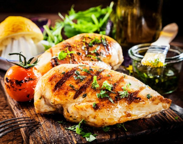 Marinated and grilled chicken breasts