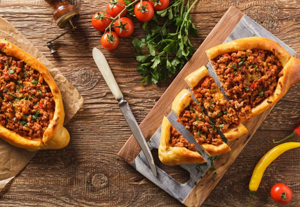 Turkish pide pizza with minced lamb